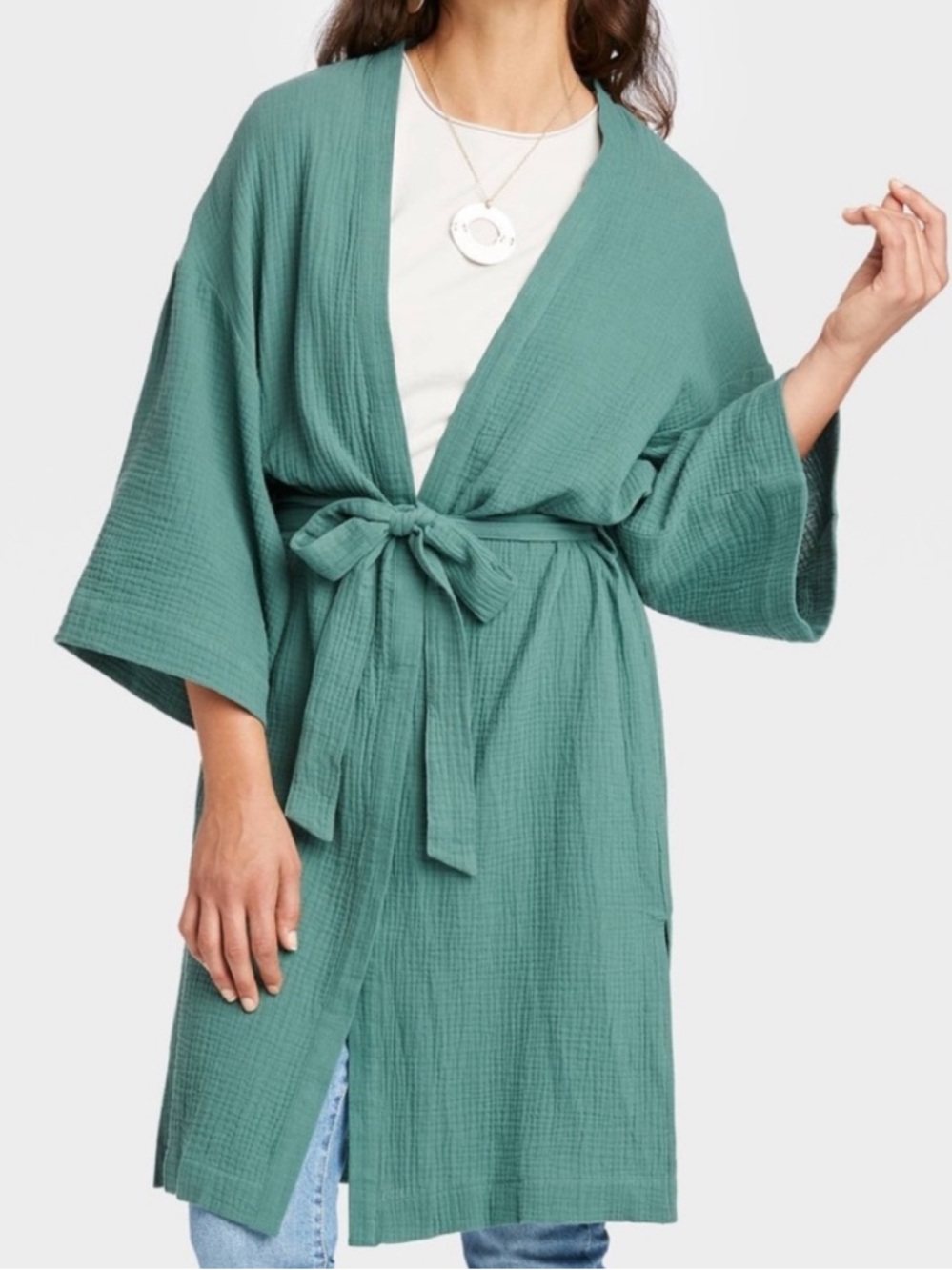 Universal Thread Women's Green Bohemian Kimono Robe Mid-Length. One Size. NWT.